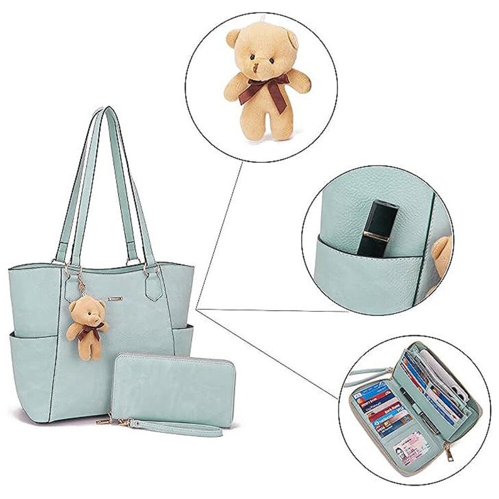 Tote Handbags for Women Purse and Wallet Set Large 2pcs/Set Lightblue - Picture 6 of 6